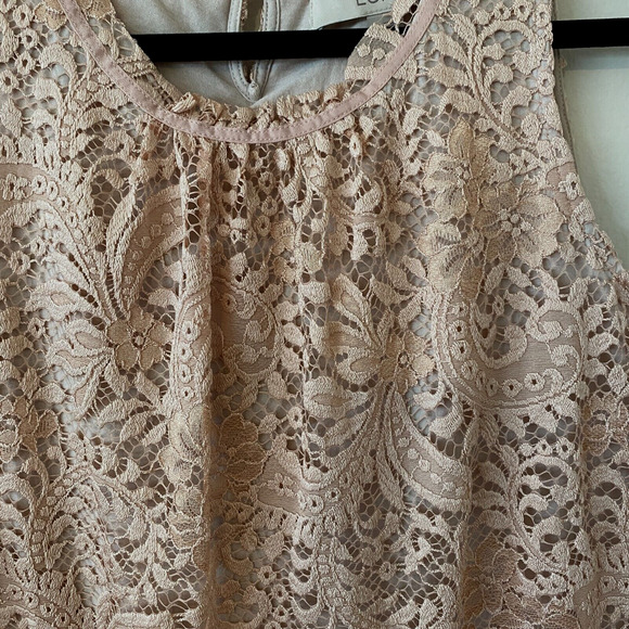 LOFT Flowy Dusty-Rose Floral Lace Lined Sleeveless Blouse Key Hole Back XSP - Picture 10 of 10